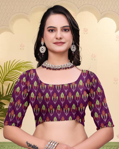 Purple Mal Cotton Patterned Saree with Blouse - 2 for Women