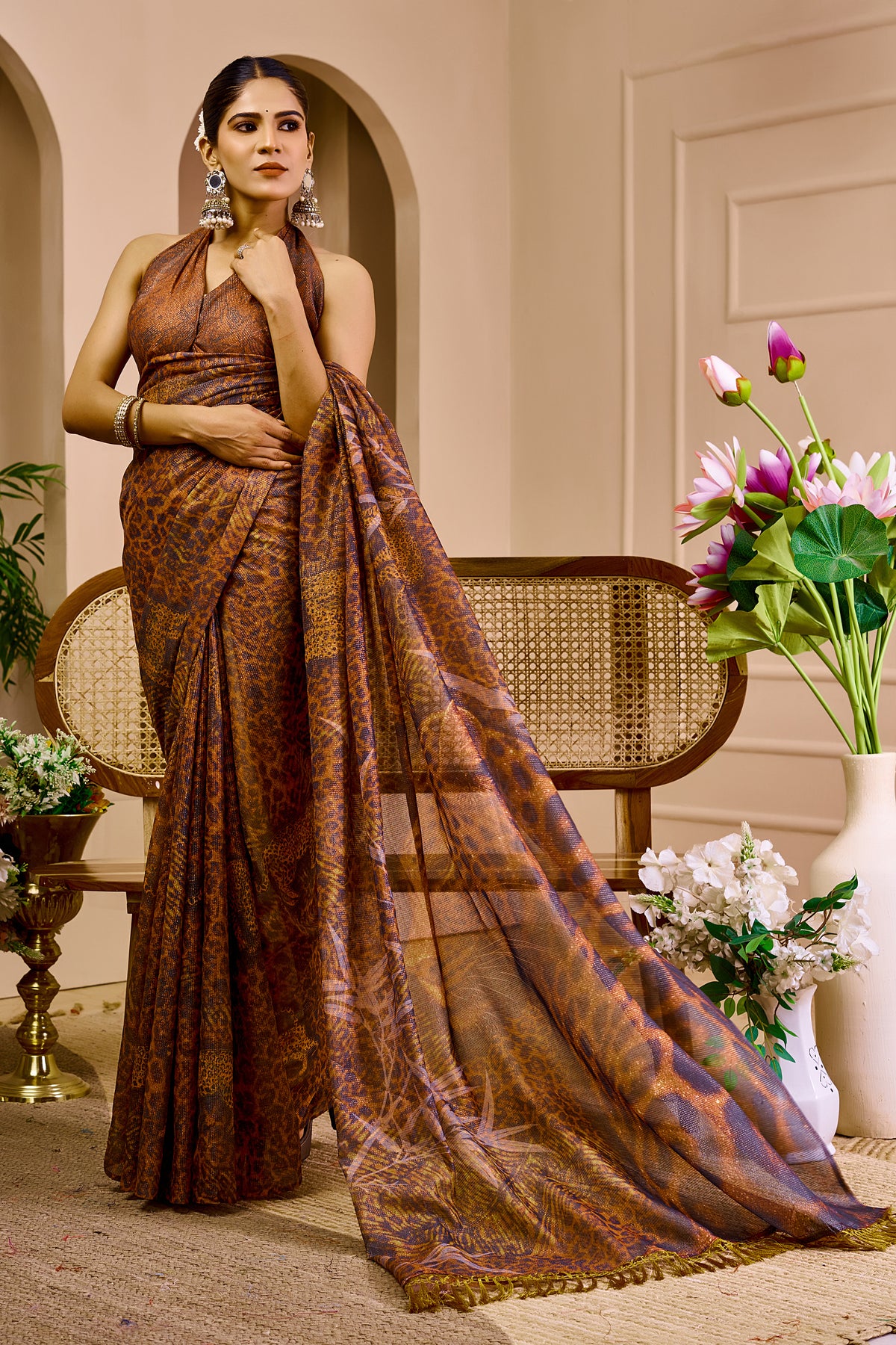 Floral Tissue Handloom Cotton Saree With Zari for Women