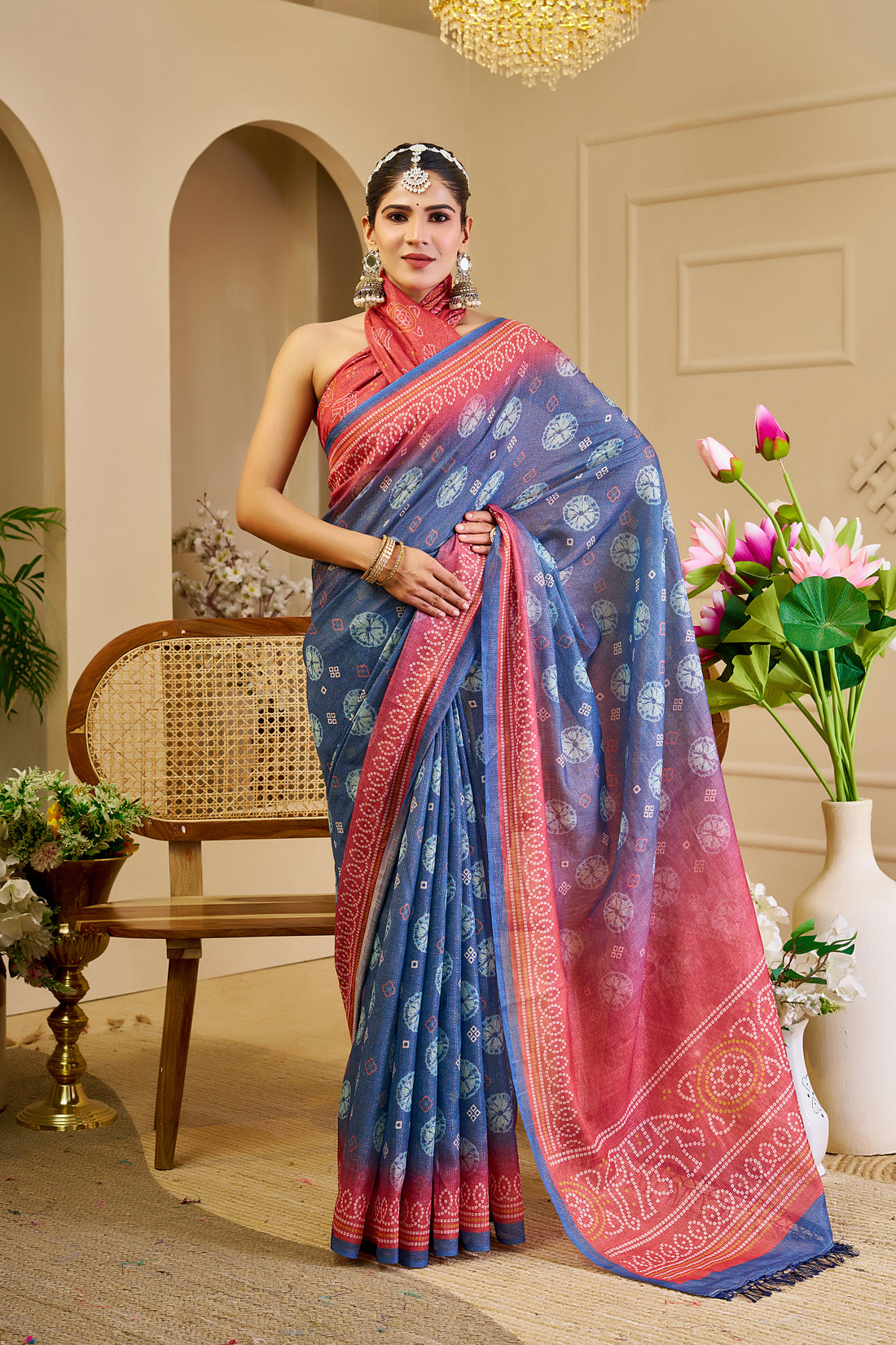 Blue Tissue Handloom Cotton Saree With Zari &