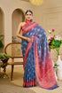 Blue Tissue Handloom Cotton Saree With Zari &