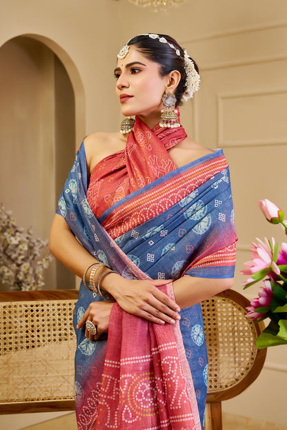 Blue Tissue Handloom Cotton Saree With Zari &