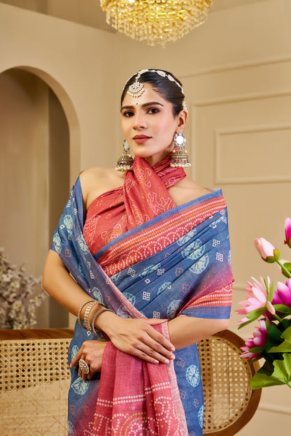 Blue Tissue Handloom Cotton Saree With Zari &