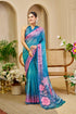 Blue Tissue Cotton Saree With Floral Print for Women