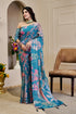 Teal Tissue Cotton Saree With Floral Print for Women