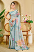Sky Blue Tissue Saree With Floral Print & Zari for Women