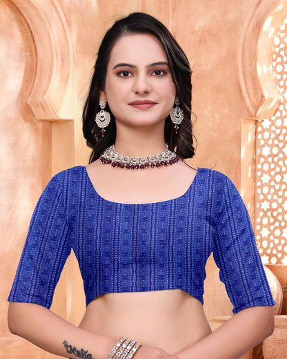 Navy Blue Mal Cotton Floral Saree With Blouse for Women