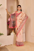 Peach Tissue Cotton Saree with Floral Print and Pink Border for Women