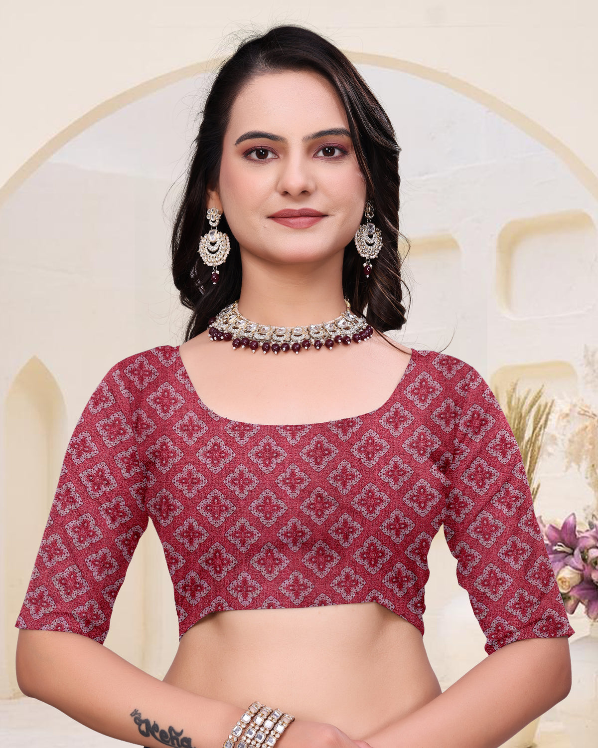`Rose Grey Mal Cotton Floral Saree With Blouse for Women