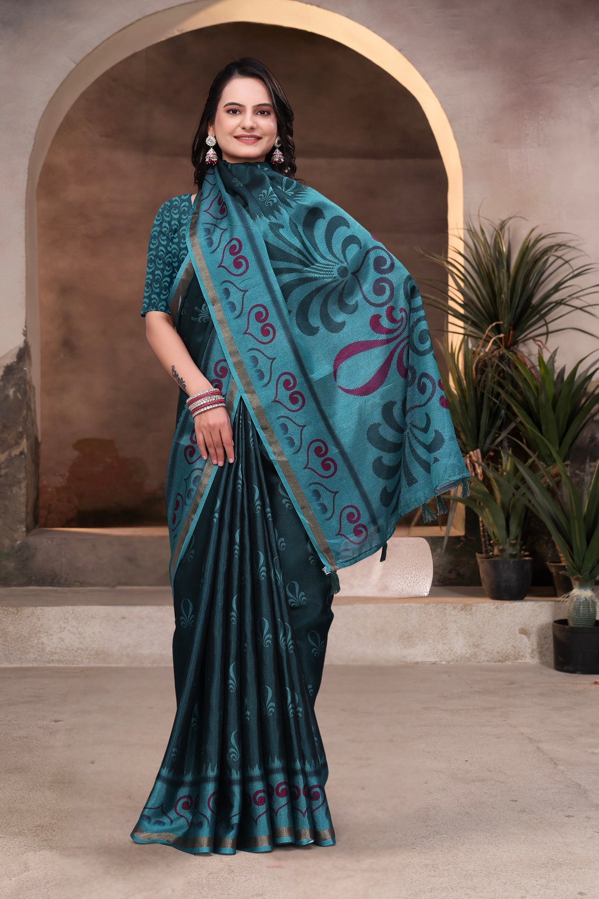 Teal Mal Cotton Woven Saree With Blouse Piece for Women