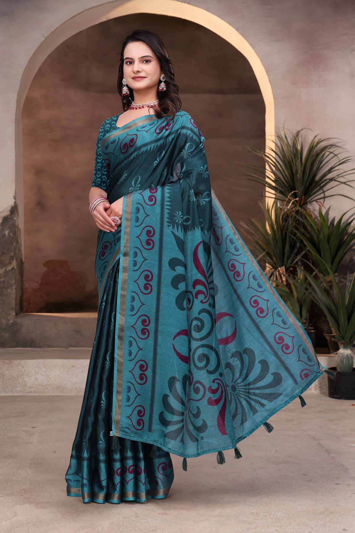 Teal Mal Cotton Woven Saree With Blouse Piece for Women