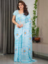 Pastel Blue Satin Floral Print Saree with Unstitched Blouse for Women