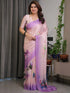 Pastel Pink Satin Floral Print Saree with Unstitched Blouse for Women