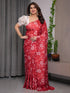 Red Satin Floral Print Saree with Unstitched Blouse Textile for Women