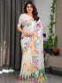 Cream Floral Satin Saree with Unstitched Blouse 5 for Women