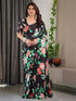 Black Floral Satin Saree with Unstitched Blouse 4 for Women