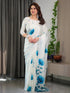 White Floral Satin Saree with Unstitched Blouse 3 for Women