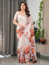 Cream Floral Satin Saree with Unstitched Blouse 3 for Women