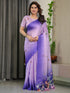 Lavender Floral Satin Saree with Blouse for Her for Women