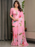 Pink Floral Satin Saree with Unstitched Blouse . for Women