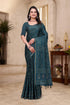 Teal Mal Cotton Woven Print Saree With Blouse for Women