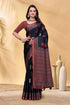 Navy Cotton Saree with Rust Print and Handloom Style Border for Women