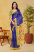 Blue Linen Cotton Floral Print Saree with Yellow Border for Women