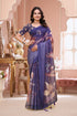 Lavender Floral Linen Cotton Saree with Blouse for Women