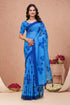 Blue Linen Cotton Floral Print Saree with Plain Dark Border for Women