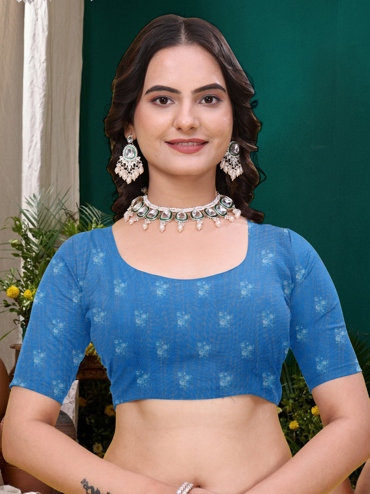 Grey Floral Printed Linen Cotton Saree with Blue Border Art for Women