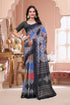 Navy Blue Linen Cotton Bandhani Print Saree with Blouse Set for Women