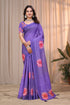 Purple Linen Cotton Floral Printed Saree with Blouse for Women