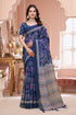 Navy Blue Floral Printed Linen Cotton Saree for Festive for Women