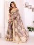 Beige Floral Chanderi Cotton Saree with Printed Borders for Women