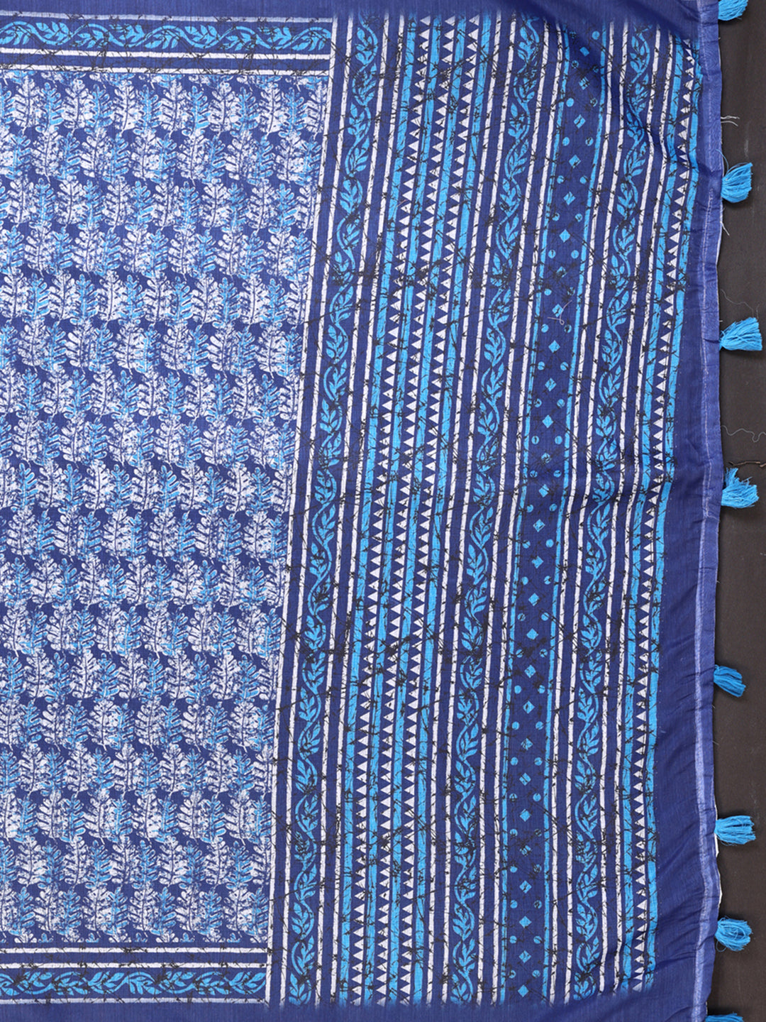 Pure Indigo Chanderi Cotton Saree with Floral Print Borders for Women