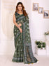 Olive Green Chanderi Cotton Botanical Print Saree for Women