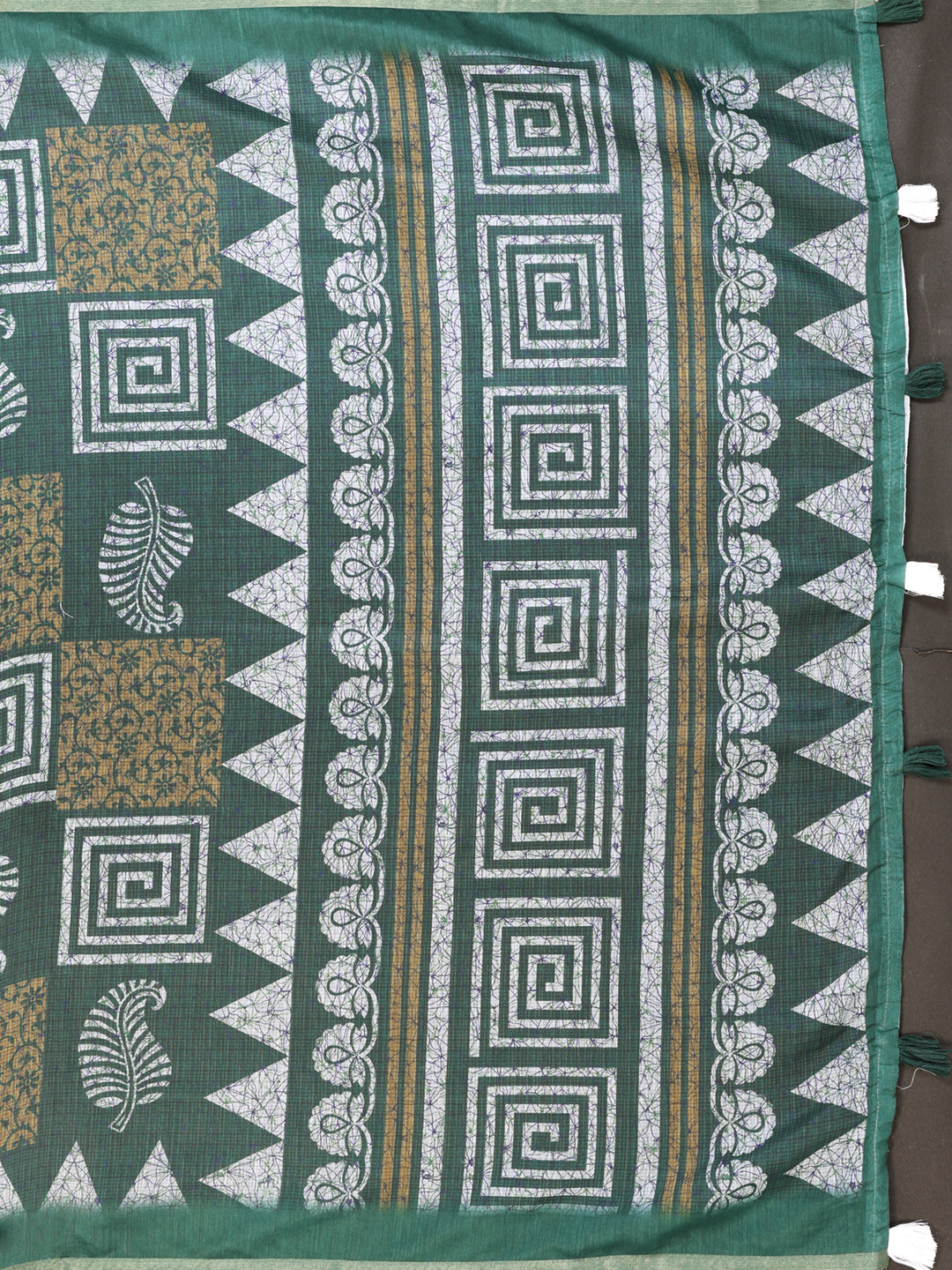 Forest Green Chanderi Cotton Geometric Print Saree Women for Women
