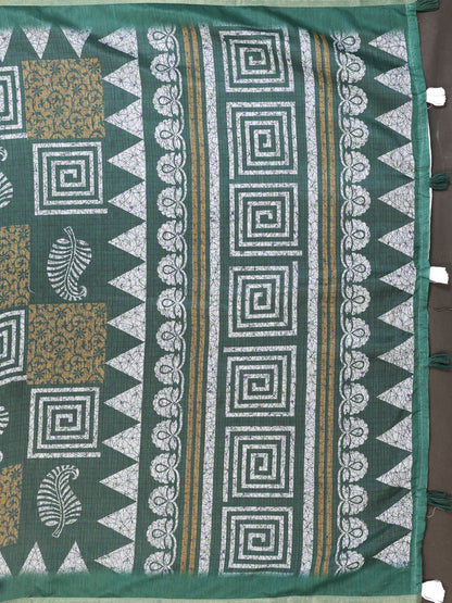 Forest Green Chanderi Cotton Geometric Print Saree Women for Women