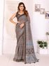 Mocha Brown Chanderi Cotton Floral Print Saree with Borders for Women