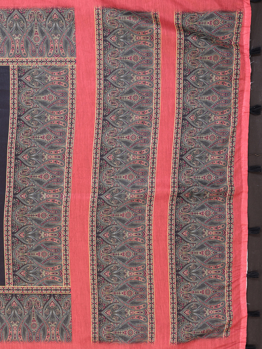 Coral Black Chanderi Cotton Paisley Print Saree with Border for Women