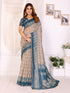 Blue Beige Floral Printed Chanderi Cotton Saree’s for Women