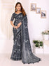 Charcoal Grey Printed Chanderi Cotton Saree with Tassels for Women