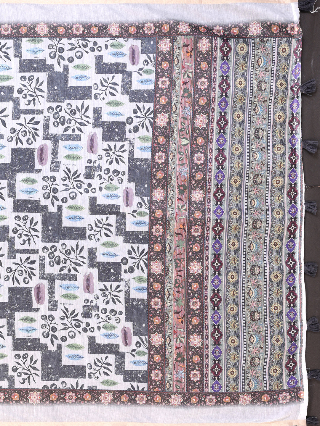White Chanderi Cotton Printed Saree with Elegant Border for Women