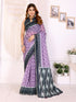 Purple Geometric Chanderi Cotton Saree with Contrast Border for Women