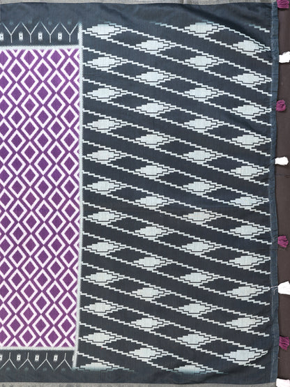 Purple Geometric Chanderi Cotton Saree with Contrast Border for Women