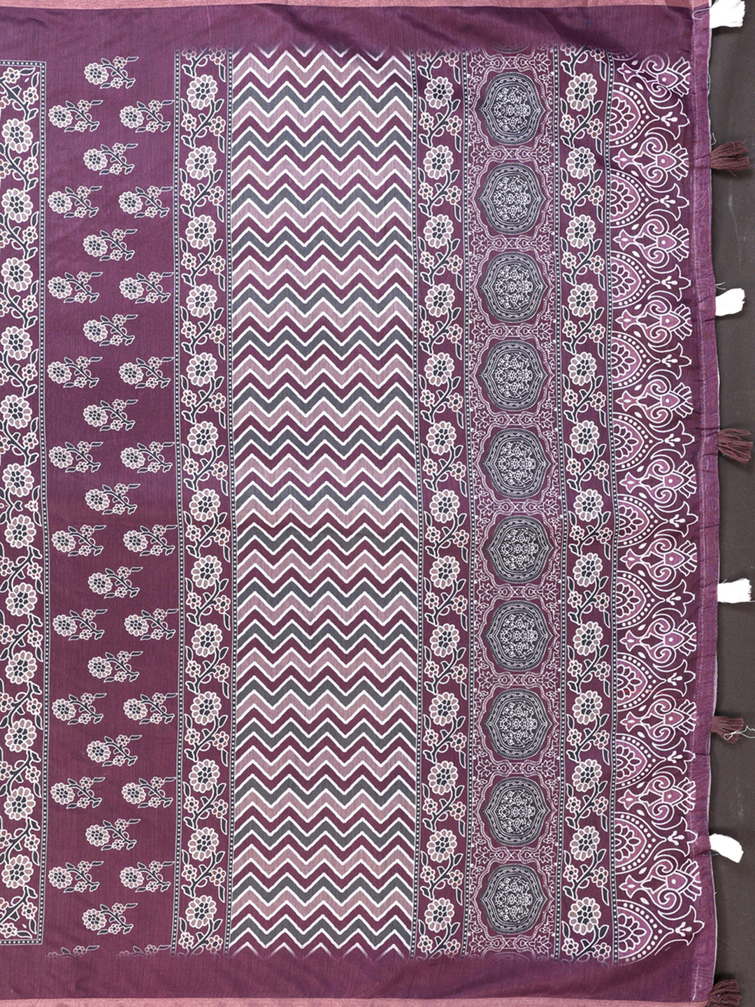 Purple Printed Chanderi Cotton Saree With Patterned Border for Women