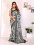 Slate Grey Floral Chanderi Cotton Saree with Printed Pallu for Women