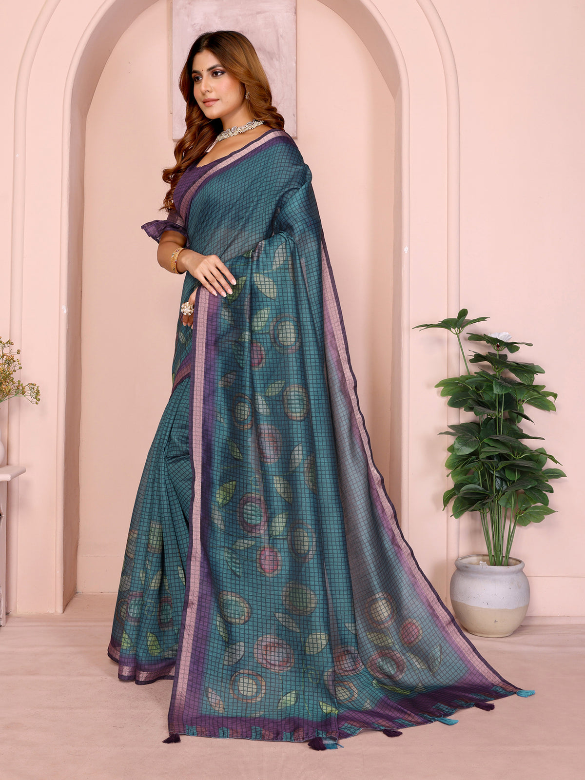 Black Chanderi Cotton Saree with Contemporary Checked Weave for Women