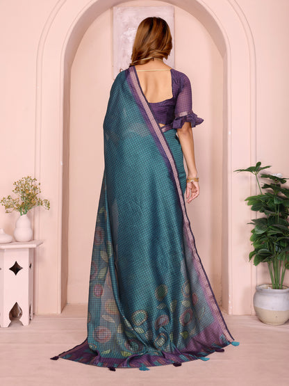 Black Chanderi Cotton Saree with Contemporary Checked Weave for Women