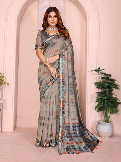 Elegant Grey Chanderi Saree for Contemporary Ethnic Styling for Women