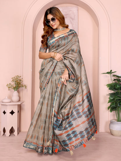 Elegant Grey Chanderi Saree for Contemporary Ethnic Styling for Women